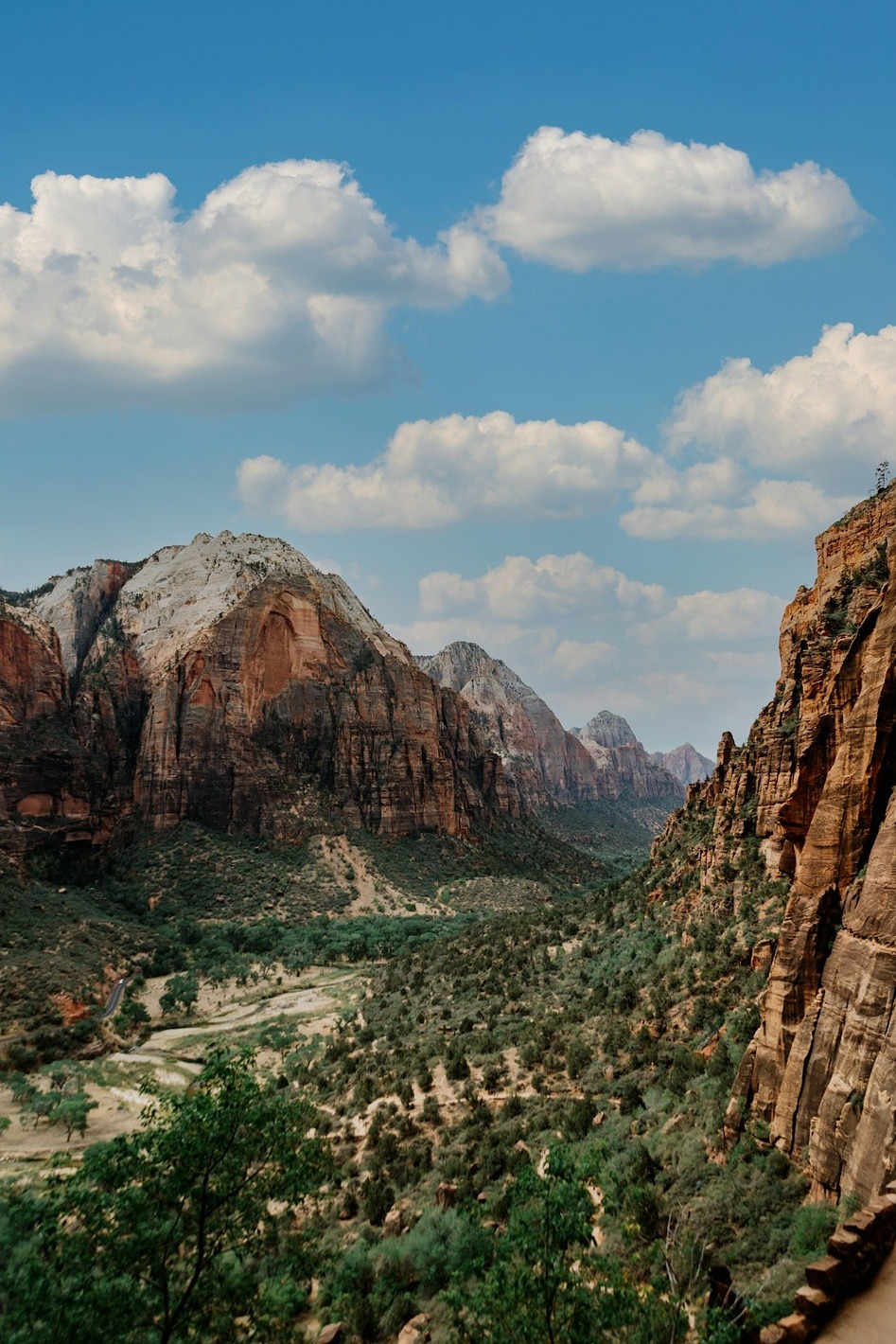 Zion Canyon cliffs and valley floor seen from the Angels Landing trail